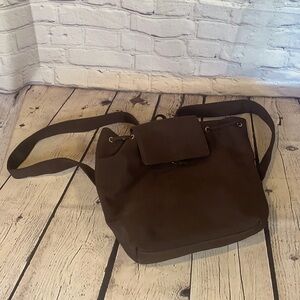 111 State brown back pack with drawstring closure